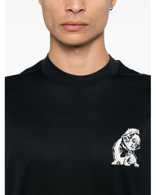 Emporio Armani Black French Bulldog-Embroidered T-Shirt for men