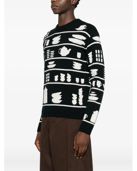 J.W. Anderson Black Tableware-Pattern Crew-Neck Sweater for men