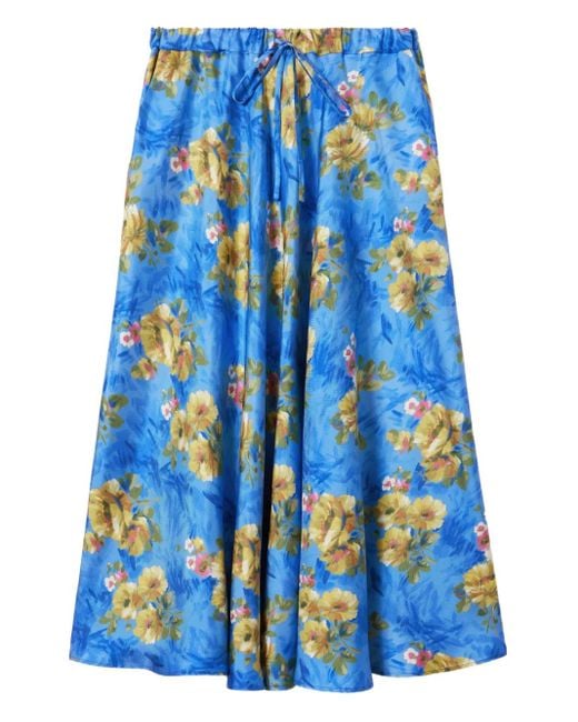 LaDoubleJ Blue Drawstring Floral-Print Skirt