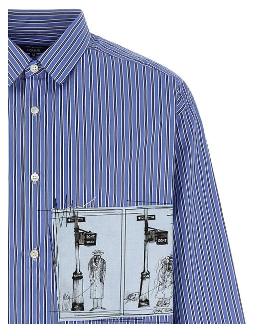 Camicia A Righe Con Applicazione A Righe di Comme des Garçons in Blue da Uomo