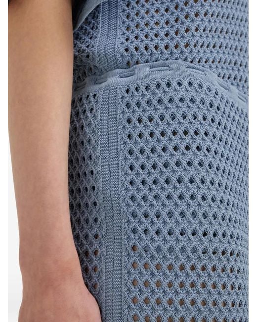 Ferragamo Blue Short Skirt With Open Weave Knit