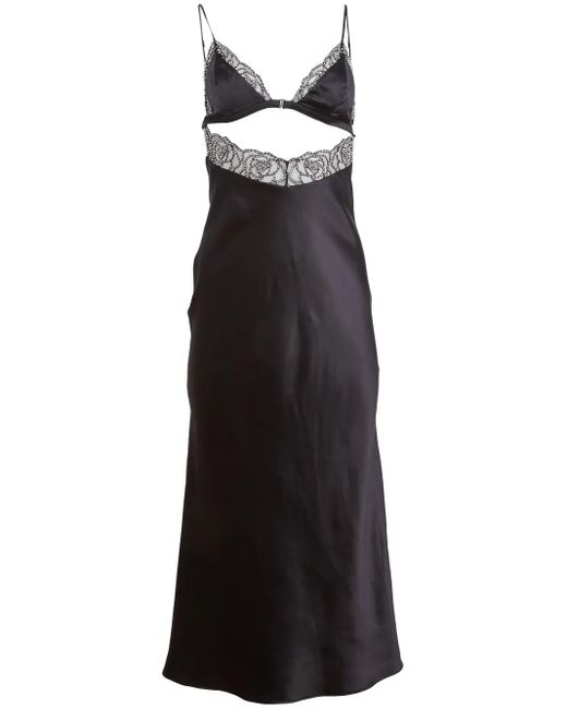 Fleur du Mal Black Rose Beaded Slip Dress
