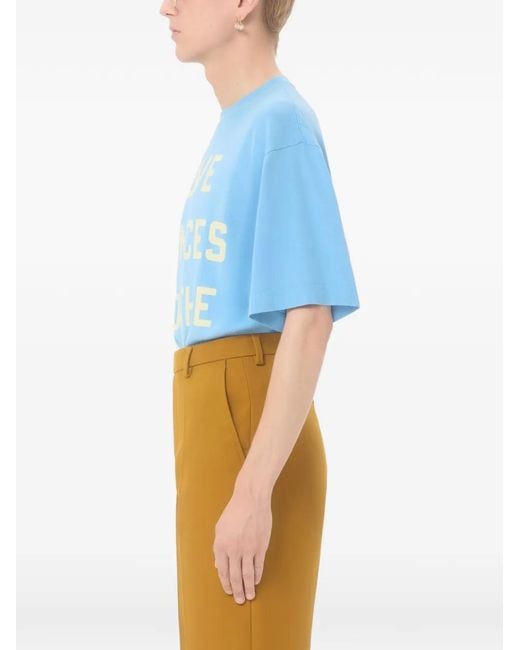 Valentino Garavani Blue Cotton T-Shirt With Love Dances On The Abyss &Amp; Made for men