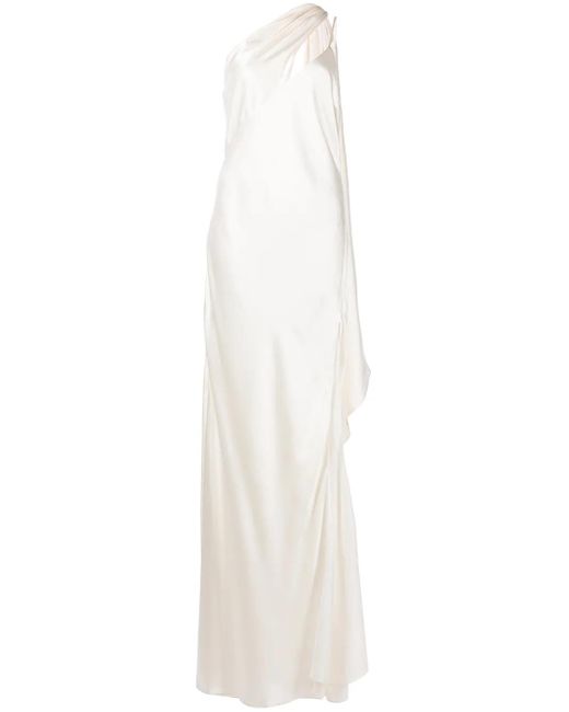 Michelle Mason White Drape-Panel Silk Gown
