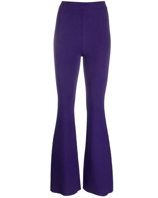 Stella McCartney Purple Ribbed-Knit Flared Trousers