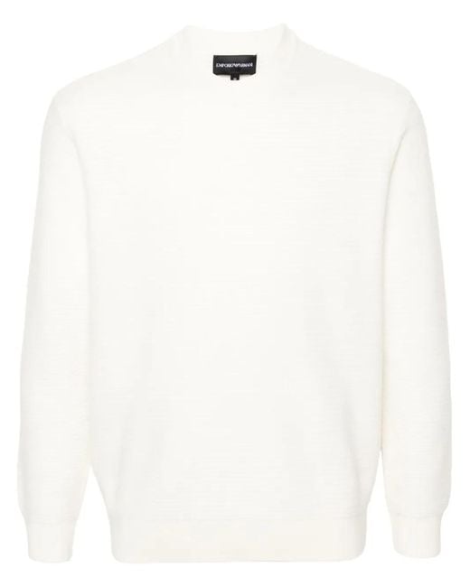 Emporio Armani White Crew-Neck Virgin Wool Jumper for men