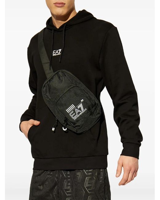 EA7 Black Logo-Print Hoodie for men
