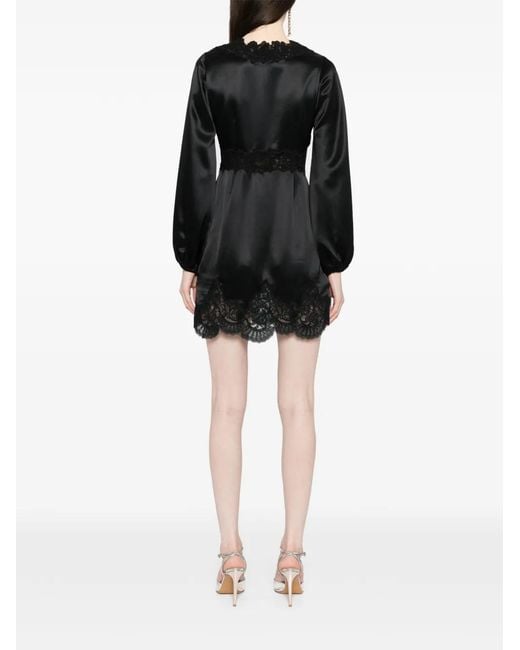 Cynthia Rowley Black Satin Lace Mini Dress