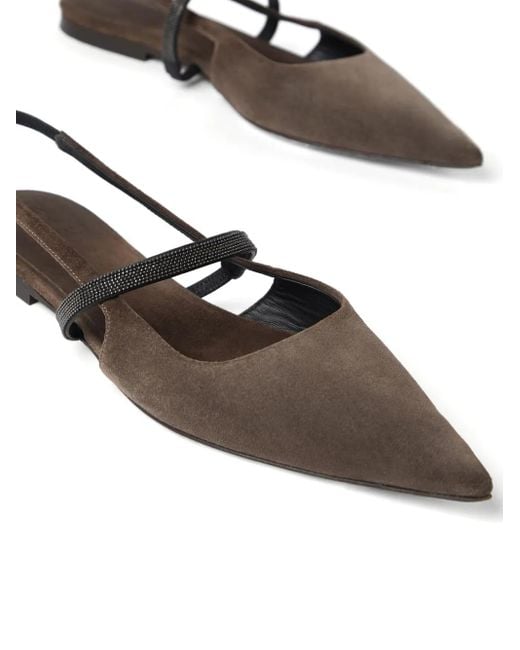 Brunello Cucinelli White Suede Leather Slingback Ballet Flats