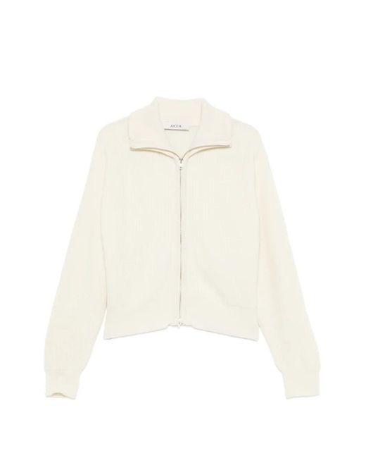 Jucca White Ribbed-Knit Zip-Up Cardigan