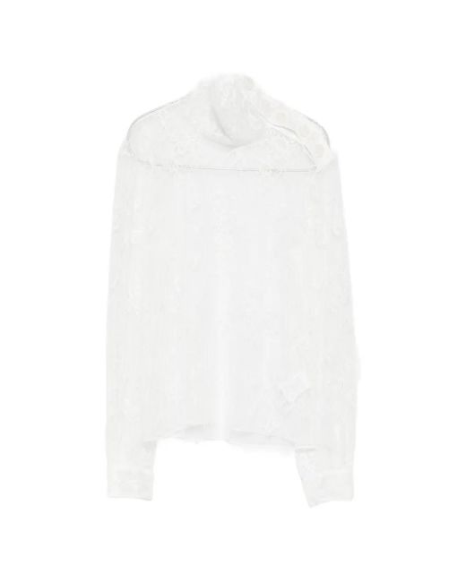 Patrizia Pepe White Lace Button-Detail Top