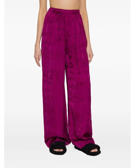 Balenciaga Purple Logo-Pattern Trousers