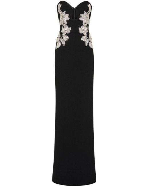 Rebecca Vallance Black Ginevra Floral-embroidered Strapless Gown