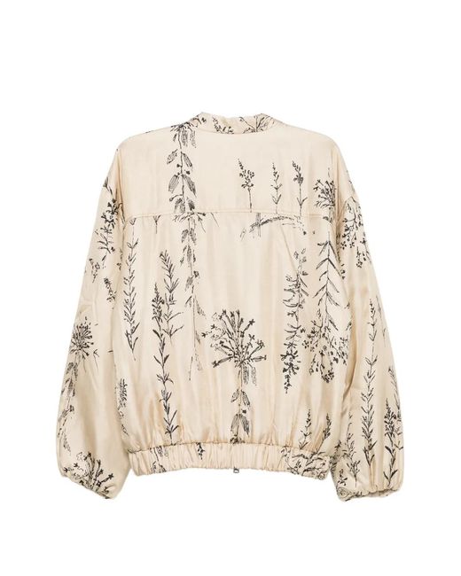 Alysi Natural Floral-Print Bomber Jacket