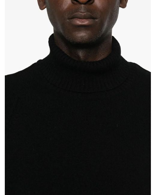 C P Company Black Logo Wool Turtle-Neck Sweater for men