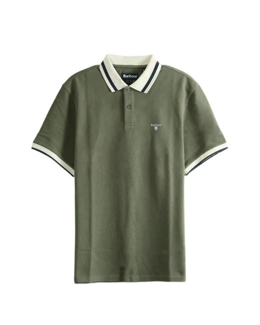 Barbour Green Contrast-Trim Logo-Embroidered Polo Shirt for men