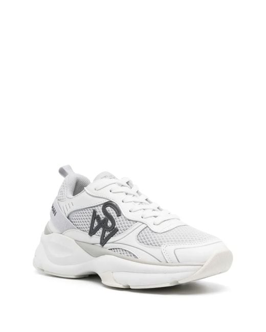 Stuart Weitzman White Logo-Patch Mesh Chunky Sneakers