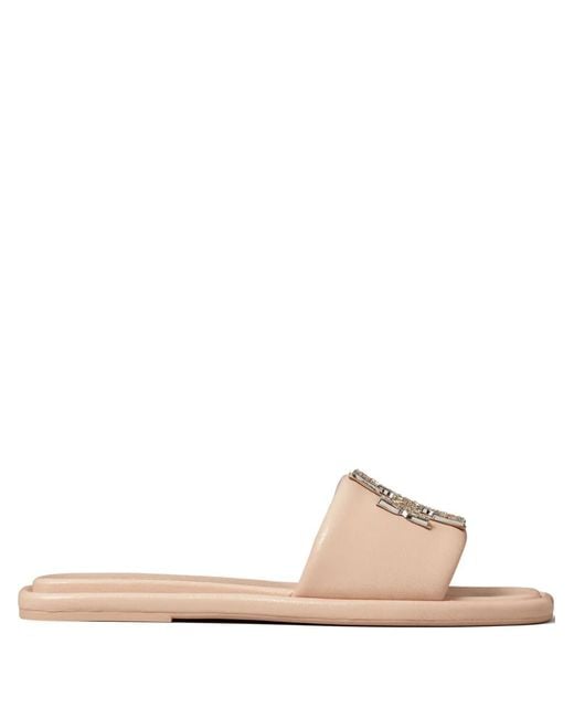 Tory Burch Natural Double T Deco Sport Slides