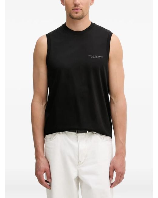 ARMANI EXCHANGE Black Logo-Print Sleeveless T-Shirt for men