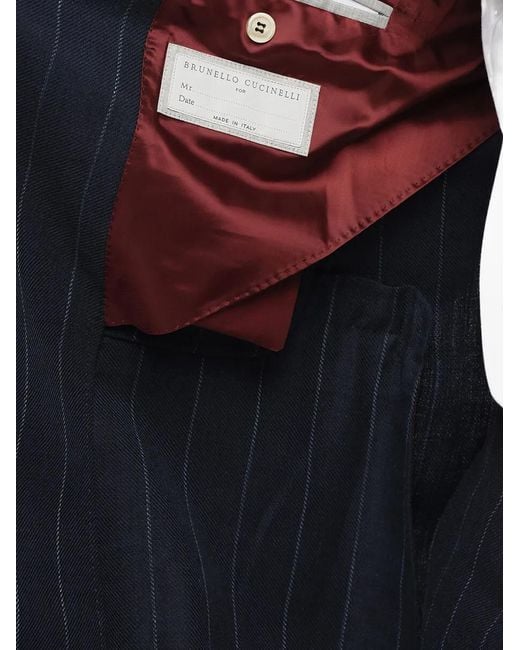 Brunello Cucinelli Blue Pinstripe Cotton Suit for men