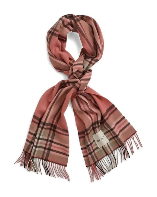 Gant Pink Check-Pattern Wool Scarf
