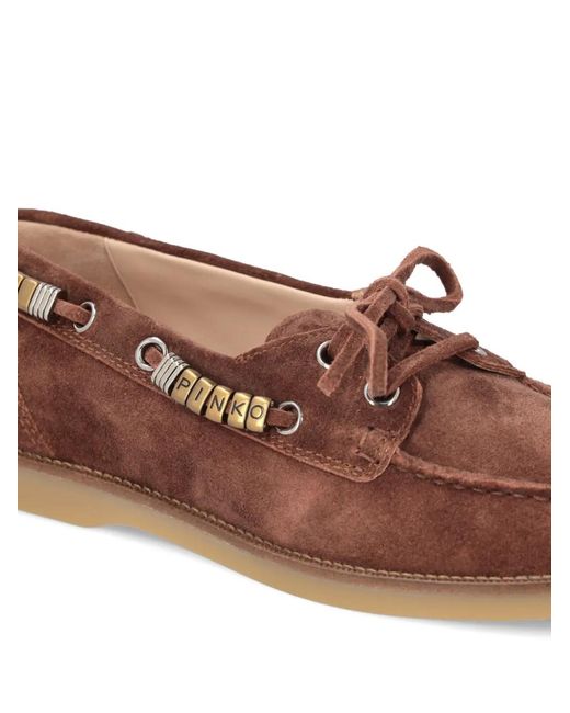 Pinko Brown Suede Lace-Up Loafers