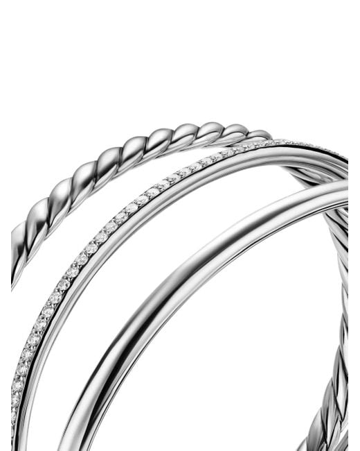 Brazalete DY Mercer® Three Row en plata de ley con diamantes David Yurman de color White