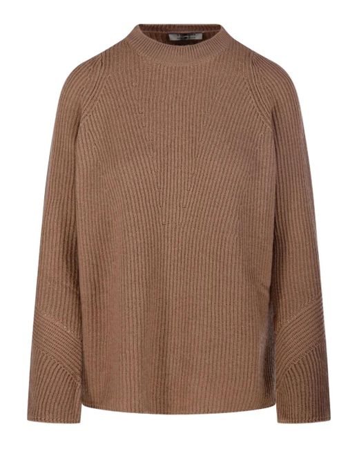 Max Mara Brown Ribbed Knit Sweater