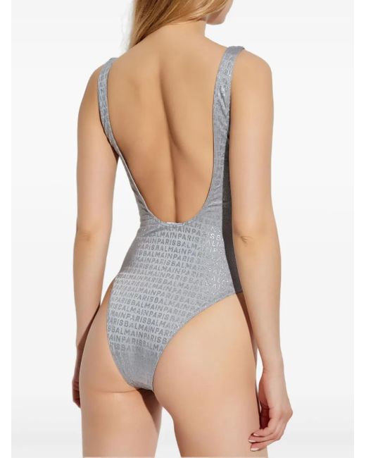 Balmain ロゴ ワンピース水着 Gray