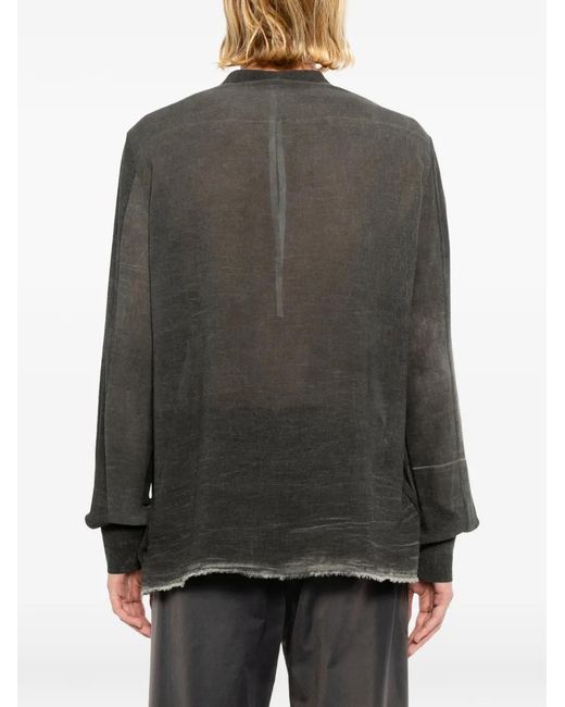 Label Under Construction Gray Distressed-Effect Band-Collar Shirt for men