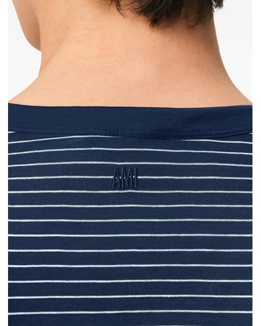 AMI Blue De Coeur Striped T-Shirt for men