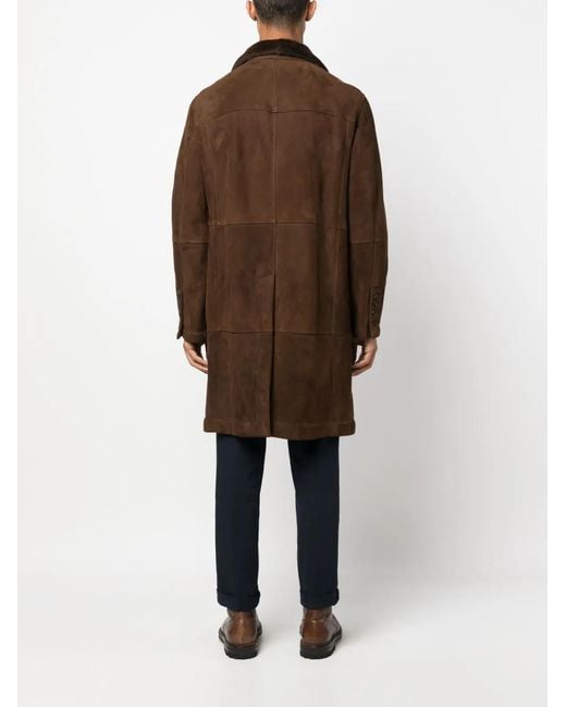 Brunello Cucinelli Brown Double-Breasted Lambskin Coat for men