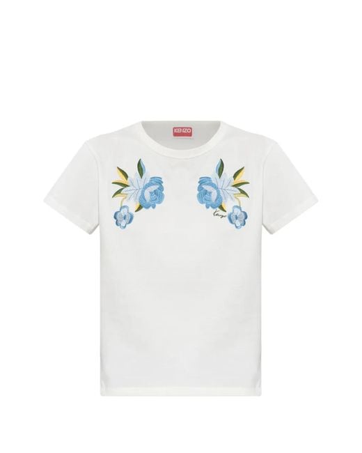 KENZO White Floral-Embroidered T-Shirt