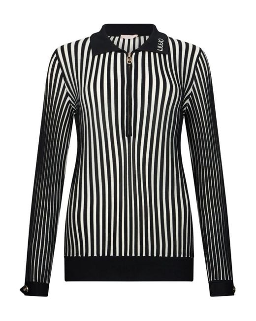 Liu Jo Black Half-Zip Ribbed Top