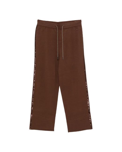Marina Rinaldi Brown Destino Sequin-Embellished Drawstring Track Pants
