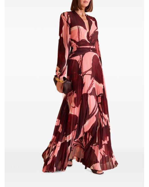 Charo Ruiz Red Pleated Maxi Dress