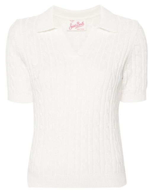 Mc2 Saint Barth White Caddy Cable-knit Polo Shirt