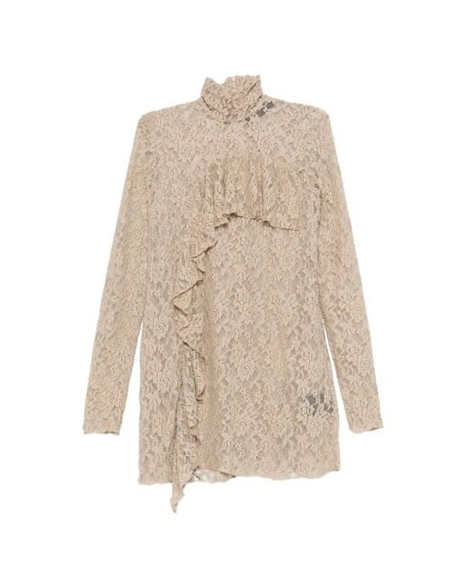 BARBARA BOLOGNA Natural Ruffled Lace Mini Dress