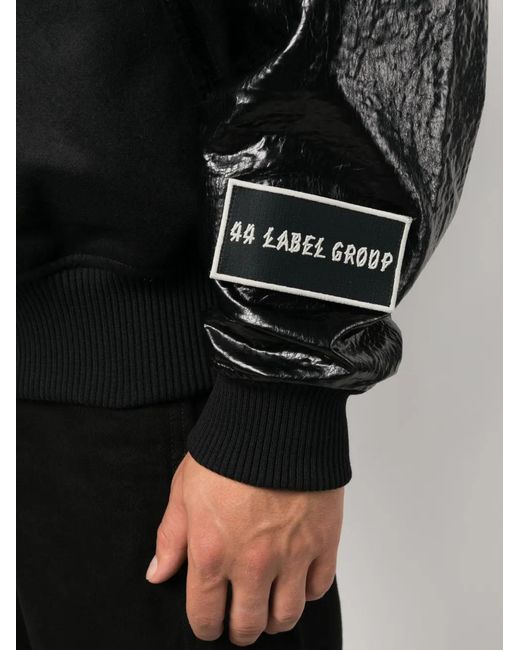 44 Label Group Black Grad Logo-Patch Bomber Jacket for men