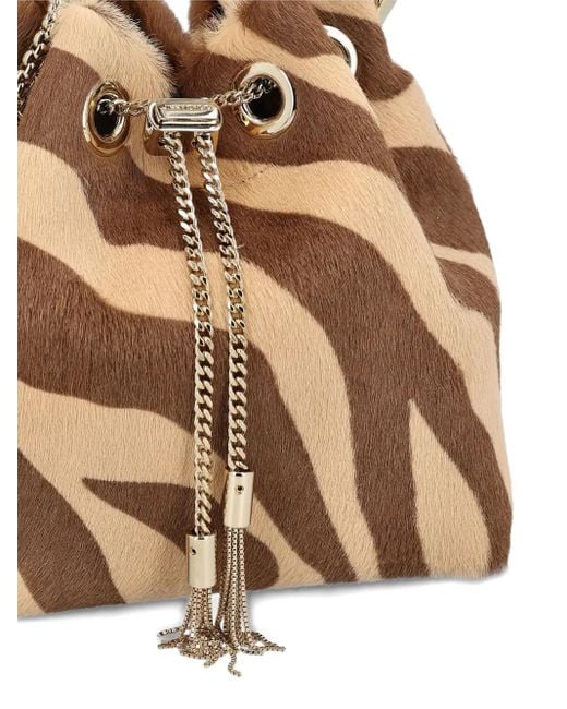Jimmy Choo Brown Bon Bon Zebra-Print Ring-Handle Bag