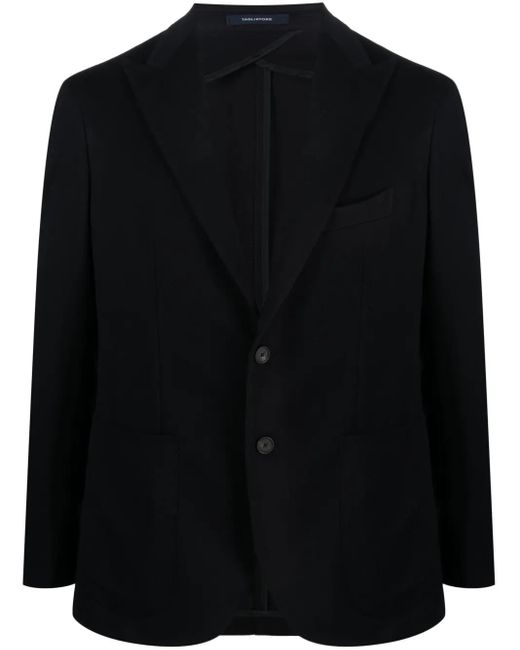Tagliatore Black Single-Breasted Virgin Wool-Blend Blazer for men