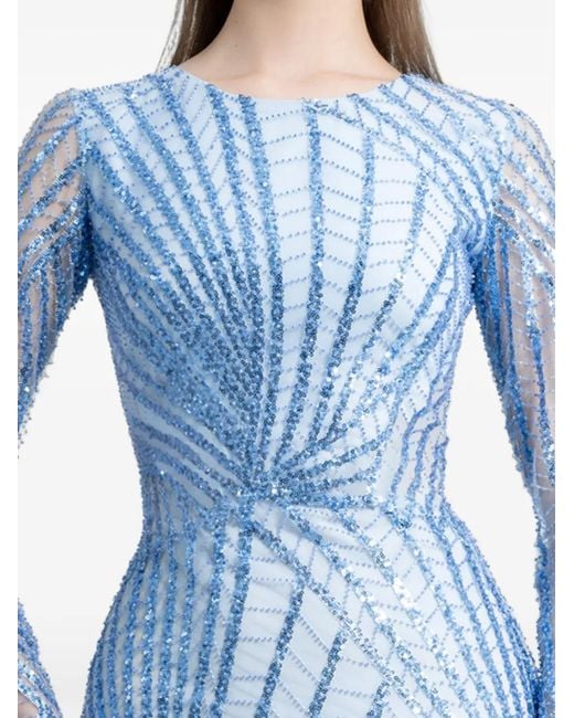 Gemy Maalouf Blue Beaded Sequin-Embellished Dress
