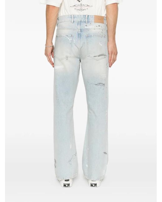 Represent Blue Paint-Splatter Distressed Jeans for men