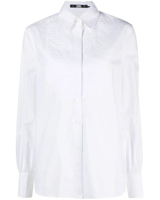 Karl Lagerfeld White Wide-Sleeves Necktie Shirt