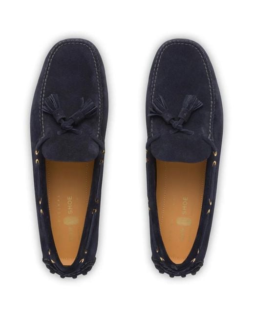 Car Shoe Blue Tassel-Detail Suede Boat Shoes for men