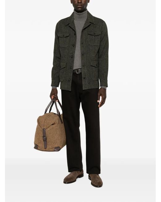 Gran Sasso Green Herringbone-Weave Wool Jacket for men