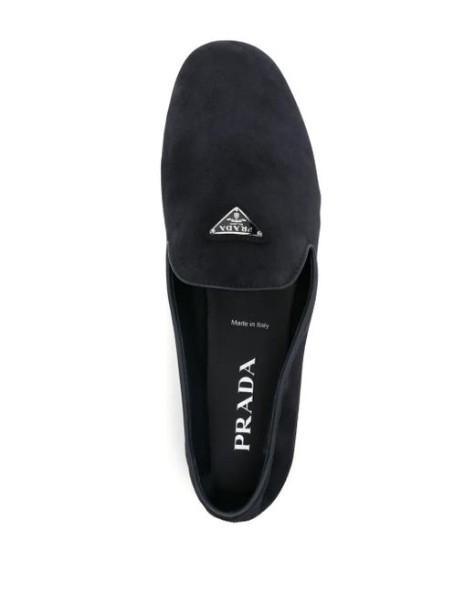 Prada Blue Triangle-Logo Suede Loafers for men