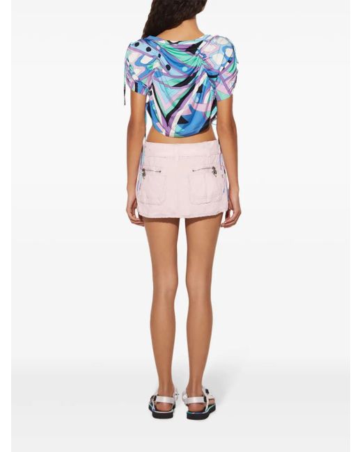 Emilio Pucci Blue Cropped-Bluse Mit Blumen-Print