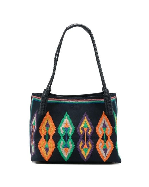 Etro White Medium Canvas Libra Tote Bag With Embroidery