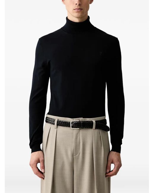 Trussardi Blue Roll-Neck Embroidered-Logo Sweater for men